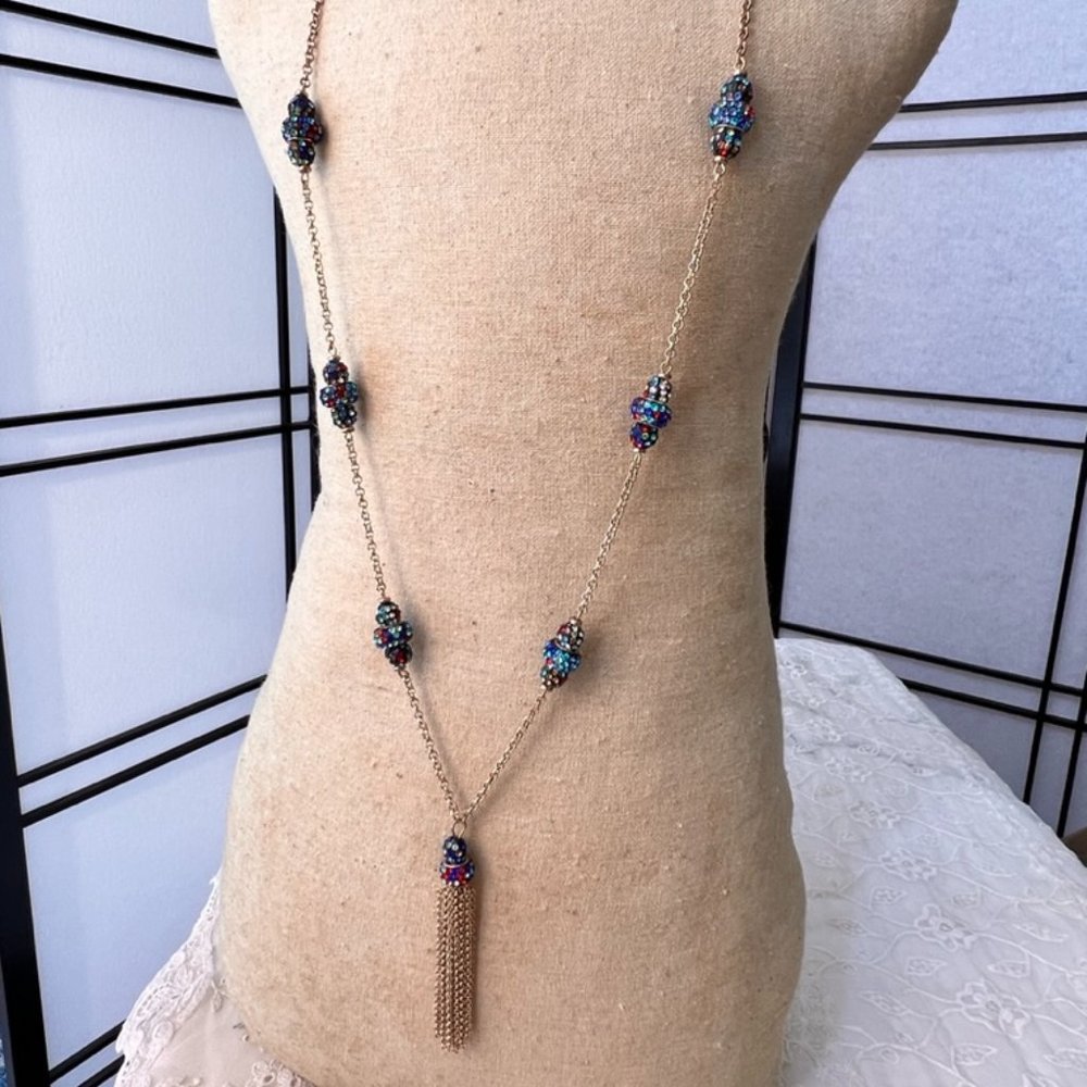 Tassel Necklace Liz Claiborne Gorgeous Crystals 32" Plus 2.5" Extender